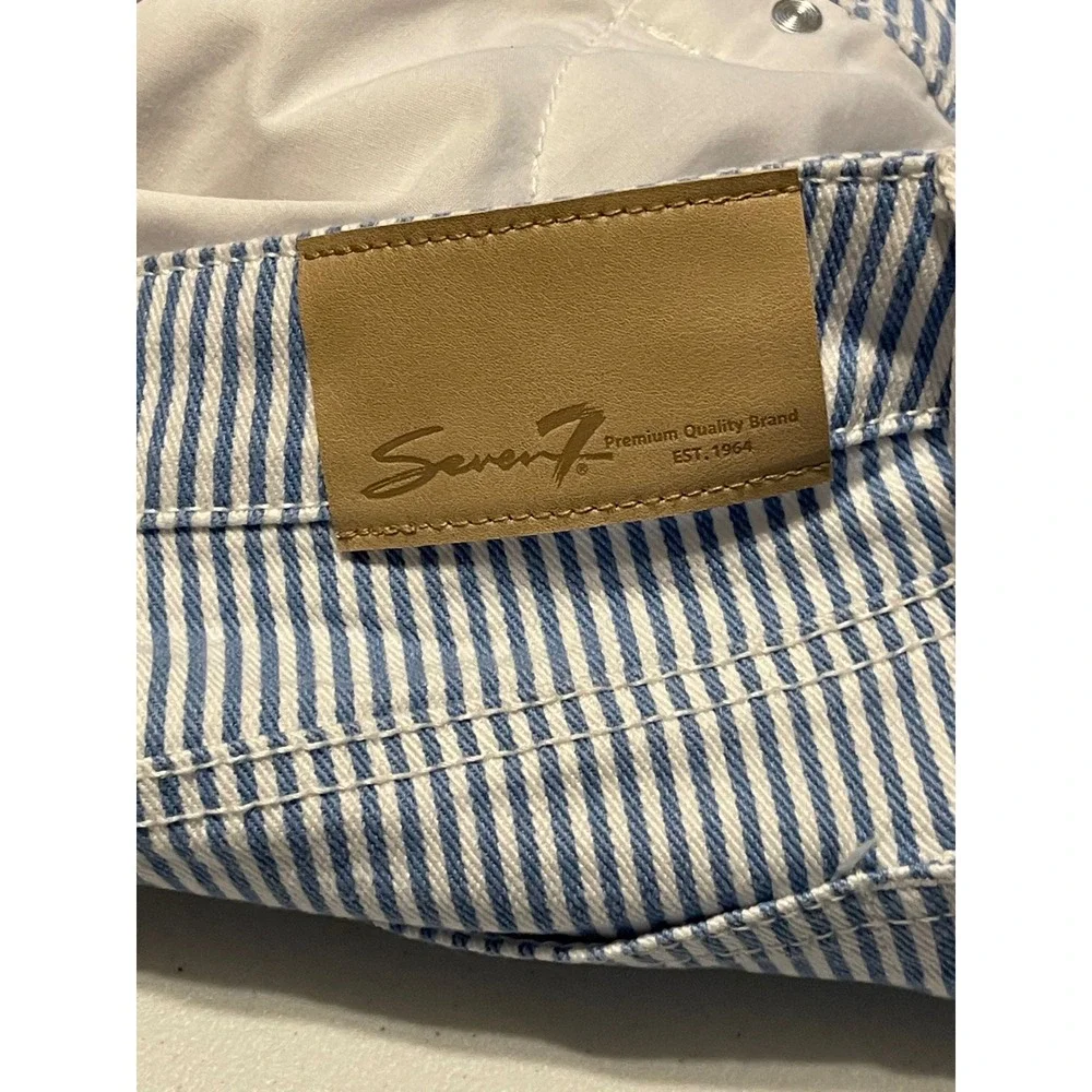 Seven7 Striped Jeans Womens 12 Blue White Excellent Raw Hem High Rise‎ Denim
